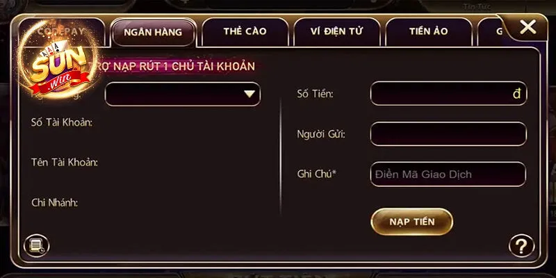 Các bước nạp tiền tại cổng game Sunwin